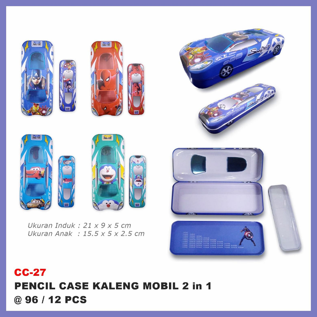 

Apazada - Tempat Pensil Kaleng Mobil Beranak 2 in 1 / Tepak Kotak Pensil Anak Karakter CC-27
