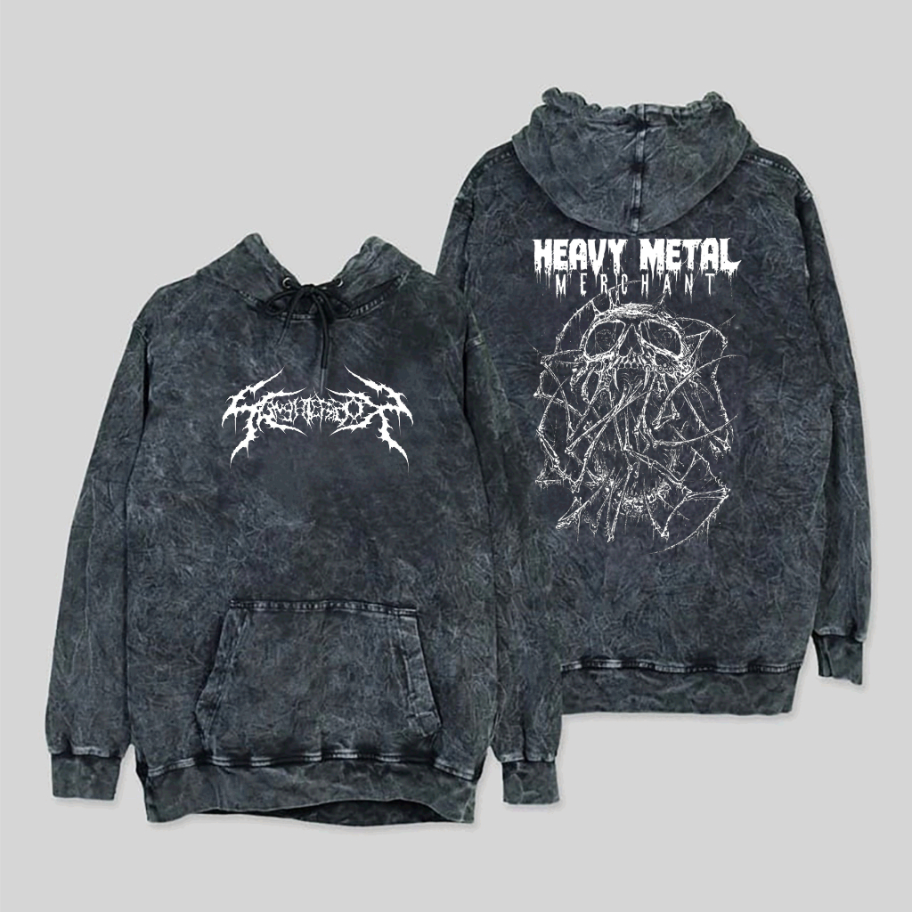 hoodie pria Black SandWash - Hoodie Pria Font Metal gambar Tengkorak