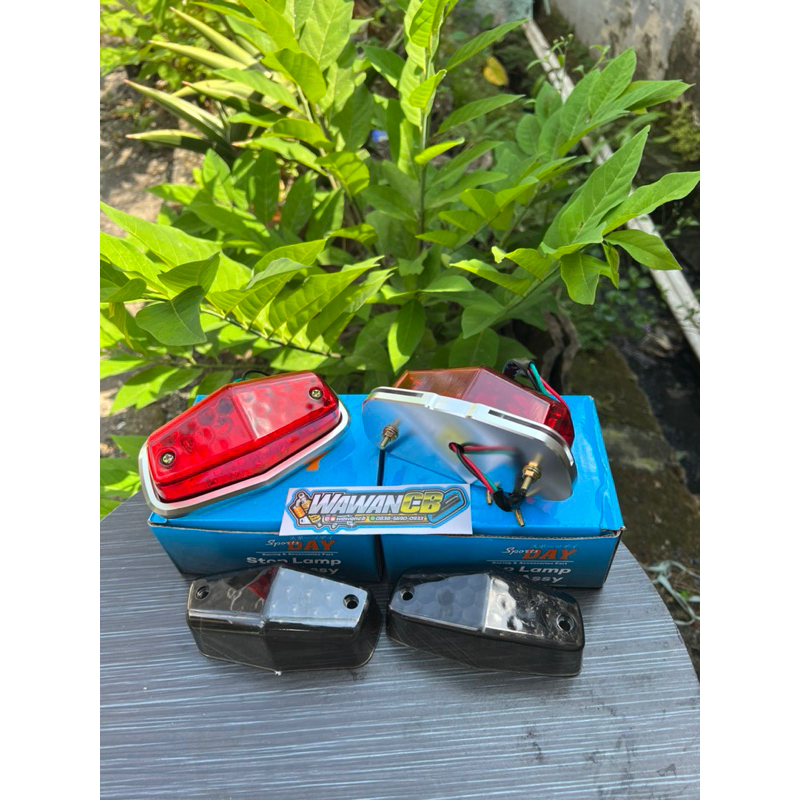 Stoplamp BSA LED set pangkon CNC mika Double Smoke