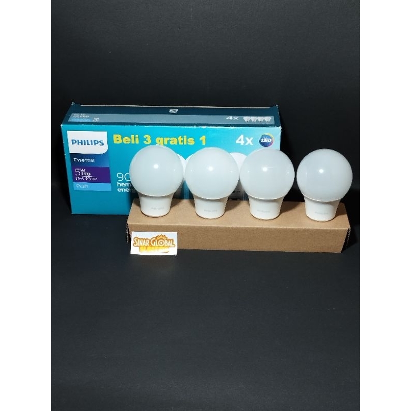 Lampu led essential philips 5 watt Multipack 3 gratis 1 [ putih ]