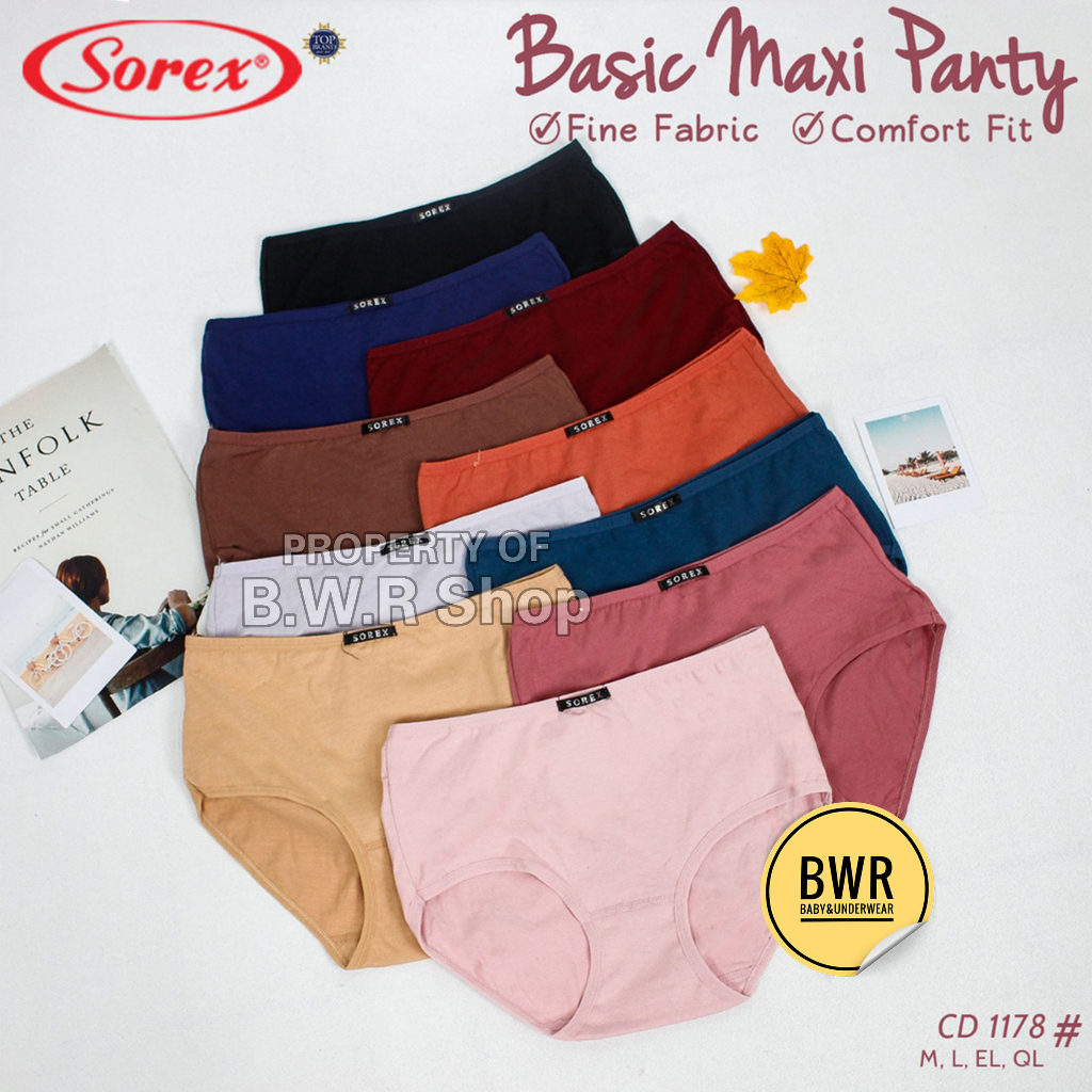 [ 12pc ] CD Sorex 1178 Basic Maxi / Celana Dalam Wanita Sorex Comfort Fit Warna Polos | Bwr