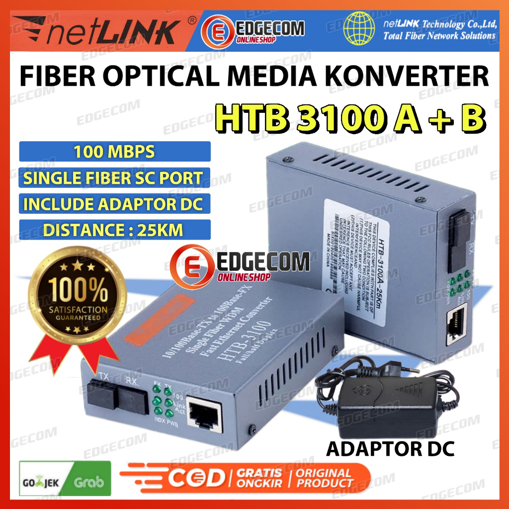 HTB 3100 A+B Fiber Optic Optical Media Converter NETLINK 10/100 Ethernet switch HTB3100
