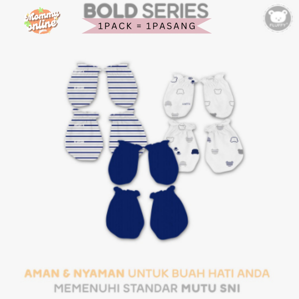 [MOMMYONLINE] Fluffy Sarung Tangan Kaos Kaki Bayi KARET SERUT STK Fluffy 1 Set Newborn 0 - 3 bulan Warna BOLD SERIES