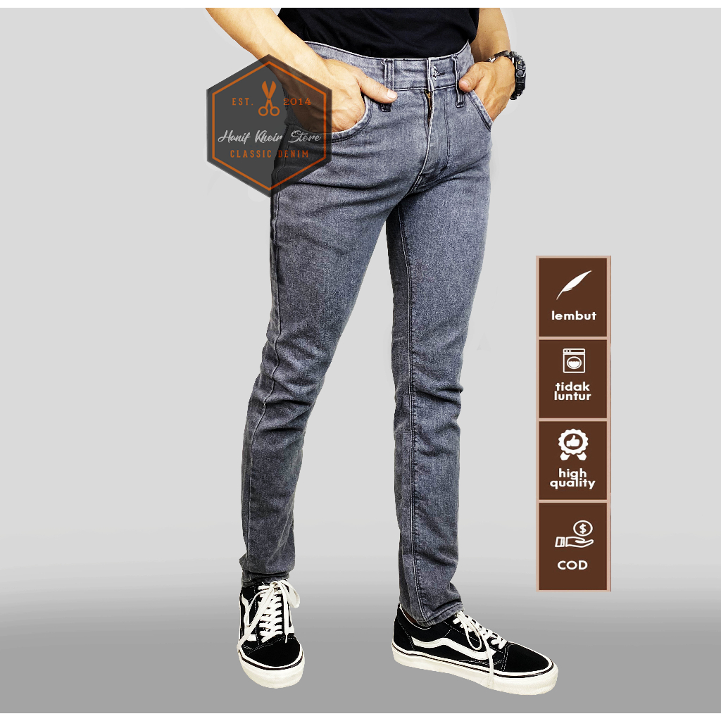 FIFTEEN DENIM TERLARIS CELANA JEANS SLIMFIT PRIA/COWO/COWOK MURAH DAN GROSIR ABU POLOS/GREY