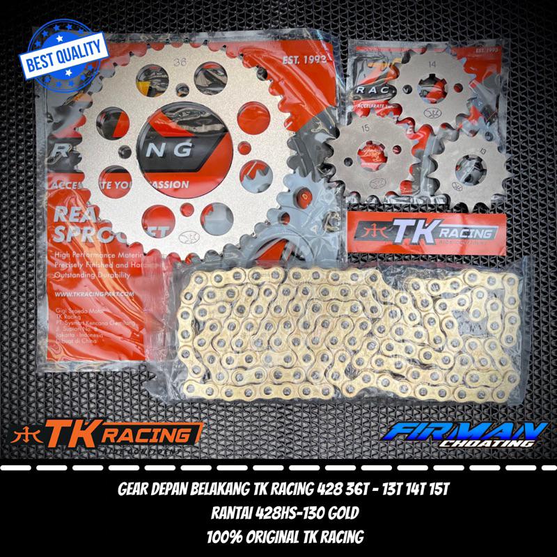 GEAR DEPAN BELAKANG SET RANTAI 130L TK RACING 428 36T 13 14 15 RX KING VEGA R JUPITER