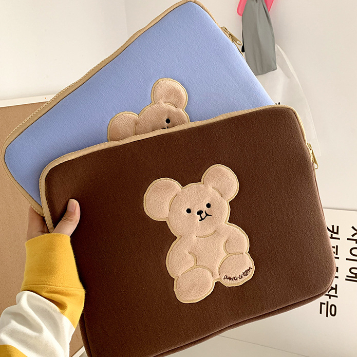 Sleeve Pouch Sarung Tas Bag Case Ipad Tab Tablet Macbook Air Pro Laptop Asus Acer Chromebook Lenovo HP 14S Envy Huawei Samsung Galaxy 11 12 13 14 15 inch Motif Gambar Kartun Bear Tiger Warna Pink Grey Green Hijau Hitam Coklat Cute Murah Korean Model