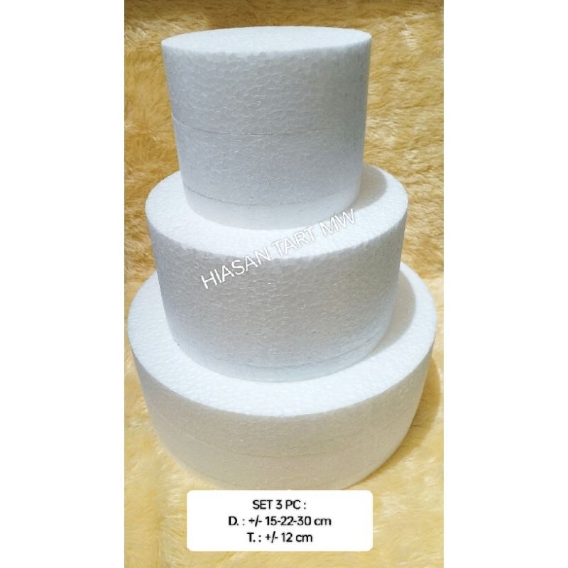 D.15-22-30 T.12 Paket Dummy Kue Styrofoam Diameter 15-22-30 T. 12 cm / Dummy Cake Sterofoam Gabus / 