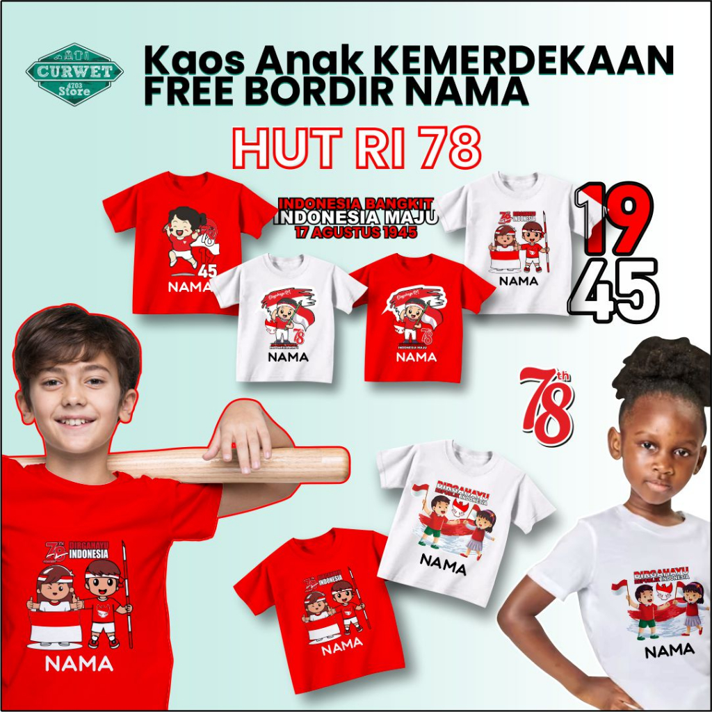 Kaos Anak Kemerderkaan Free Bordir Nama Semarak 17 Agustus