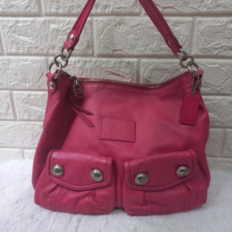 tas wanita second branded preloved coc co ach pop py kulit asli hobo shoulder tote pink fushia