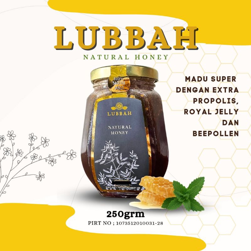 

Madu Propolis Royal Jelly Beepollen Natural Honey Lubbah 250 gram | Madu plus herbal | Madu Extra Herbal