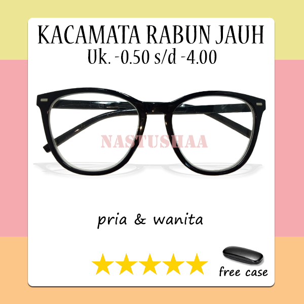 Kacamata Minus Model Oval Oversize Tersedia Ukuran -0.50 s/d -4.00 Frame Hitam Bahan Plastik  FREECASE