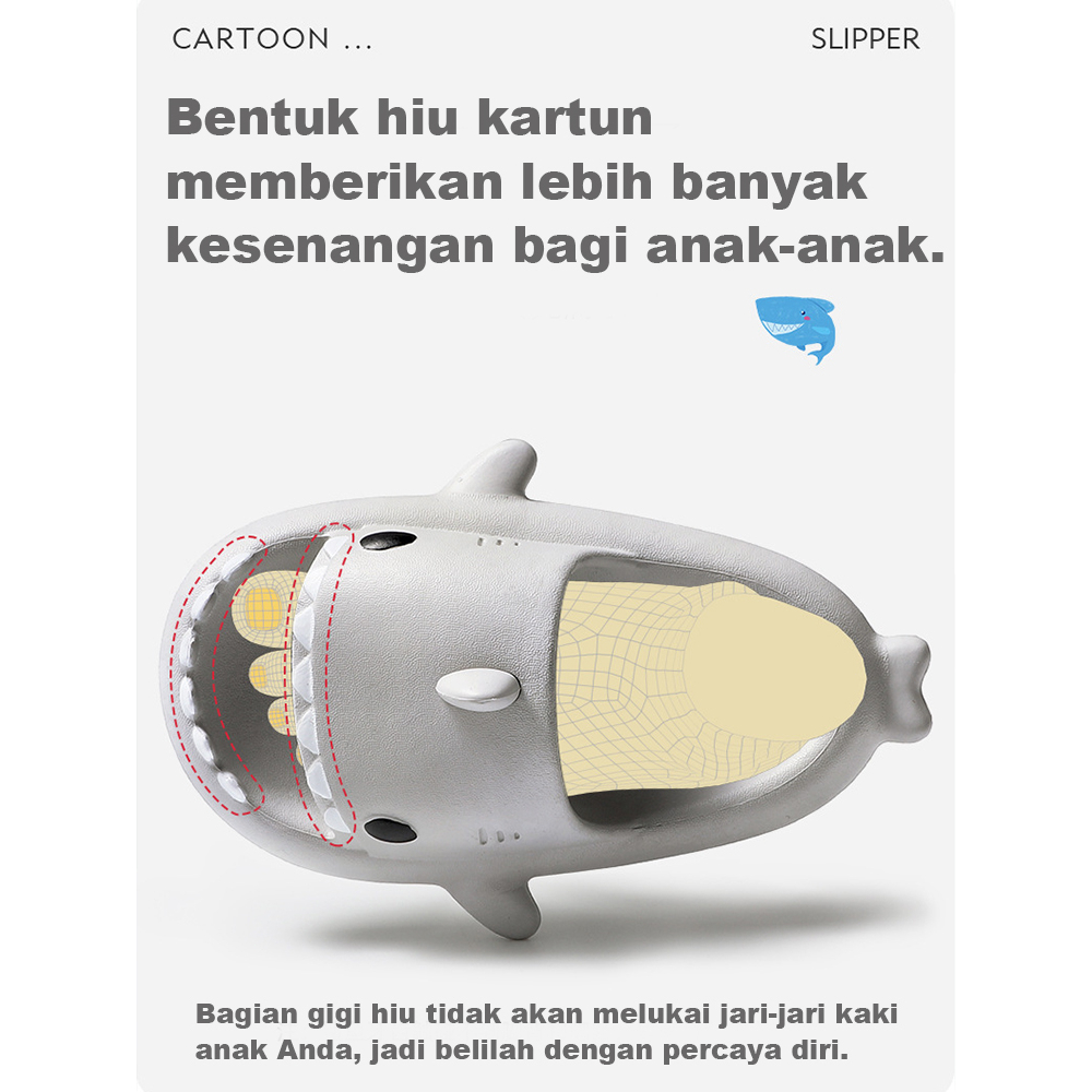 KOMIN-Sandal Hiu Anak Lucu Baby Shark Anti Slip Cartoon Sendal  Anak Import Empuk Size: 24-35