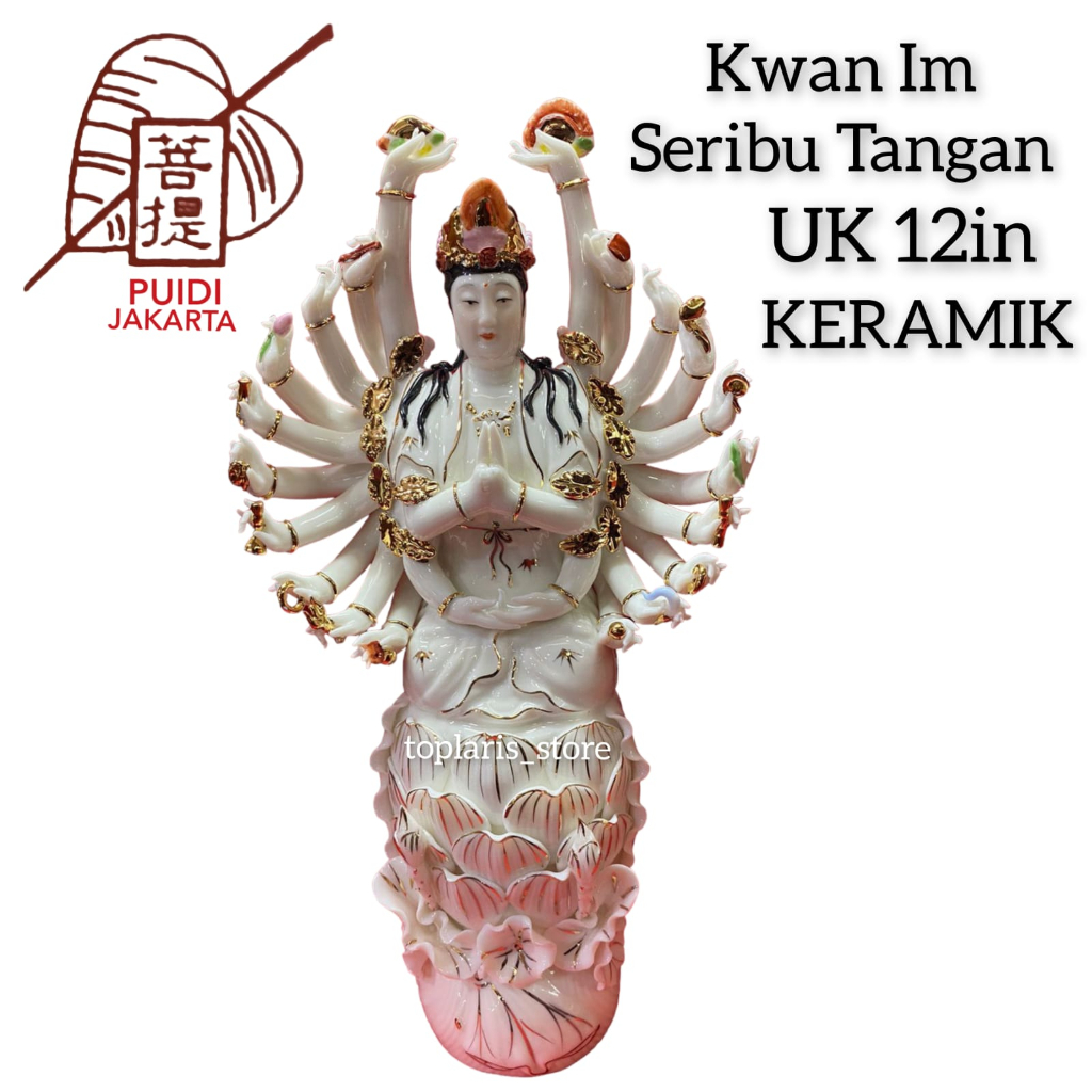 Patung Kwam Im Seribu Tangan  12 In keramik Taiwan