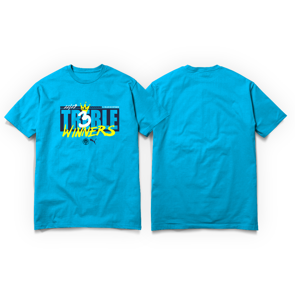 Kaos Tshirt Baju Man City Treble Winners 2022 2023 BPL, FA CUP, UCL