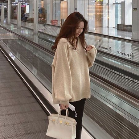 YIU YIU Rajut - Sweater Wanita Polos Knit Sweater V-Neck Baju Wanita Korea Baju Atasan Wanita Lengan Panjang