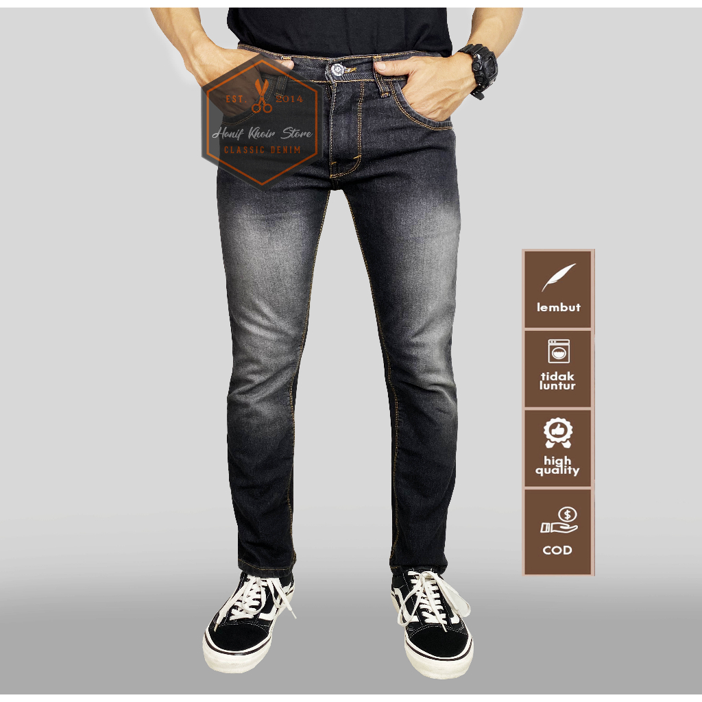 CELANA JEANS SLIMFIT/SKINNY PRIA/COWOK/COWO  BLACK JAZZ SCRUP B,KUNING  MURAH DAN GROSIR