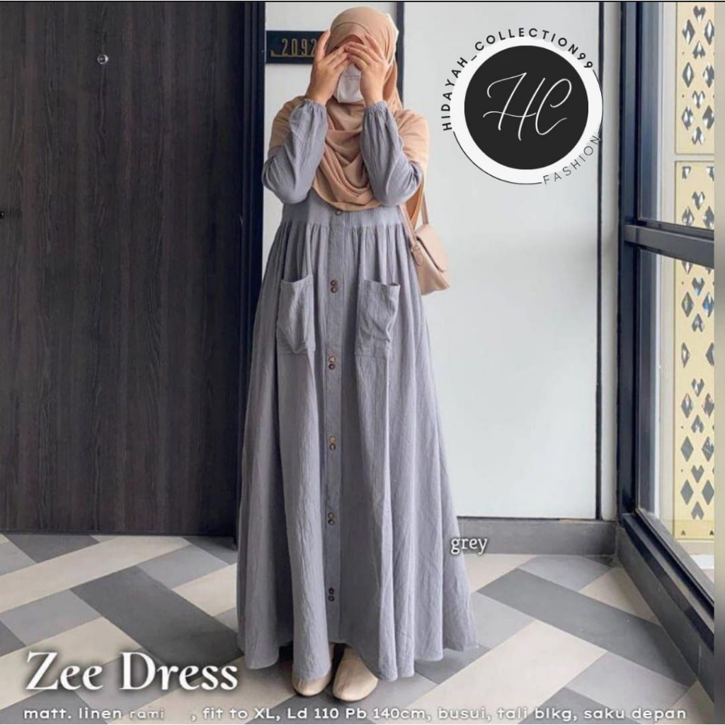 Gamis Wanita Polos Terbaru Zhee Dress Gamis Wanita Lebaran Bahan Linen Rami Dress Kasual Harian Wanita Terlaris Anggun Cantik Elegant Motiv Polos OOTD Pakaian Muslima Wanita Harian