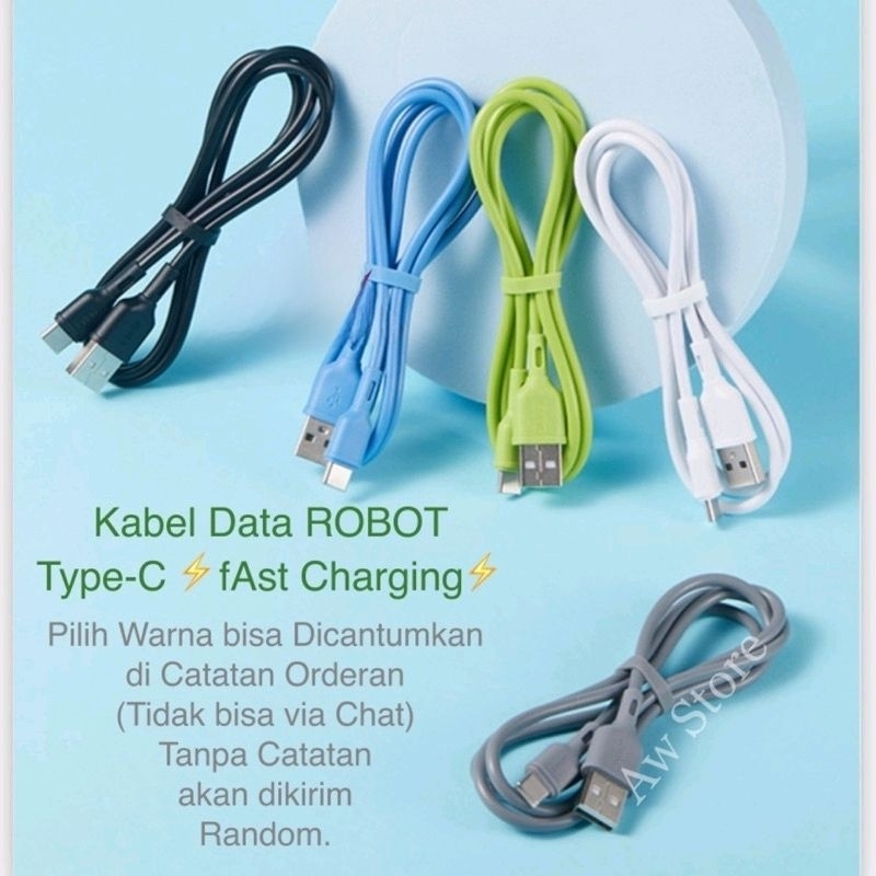 TYPE C ROBOT COLORFUL KABEL DATA TYPE C FAST CHARGING 2.4A STRONG MATERIAL STYLISH DESIGN CABLE TYPE C ORIGINAL ROBOT.