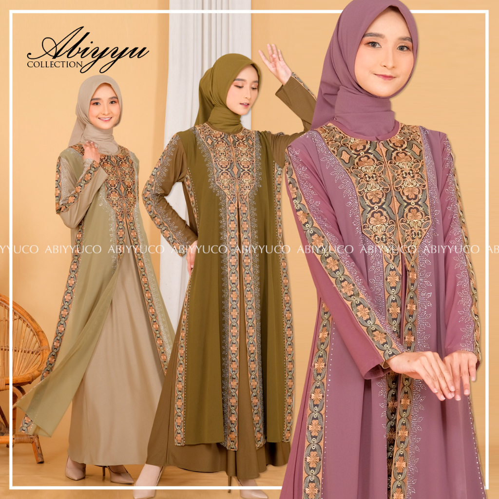 Abiyyuco TA8015V2 | Gamis Abaya Turkey Sage, Army, dan Lavender Turki Resleting Depan Busui  Seragaman  Bonus masker, Turky Jumbo LD 125