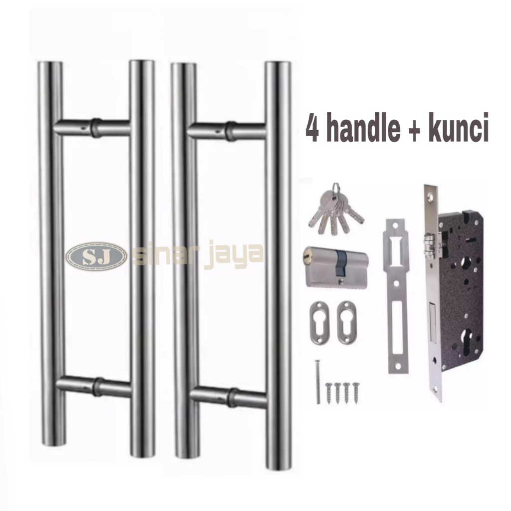 1 set fullset gagang pintu bauts tembus / tanam panjang 45cm 60cm handle kunci rumah minimalis gagang tarika kunci pintu kuputarung full stainless