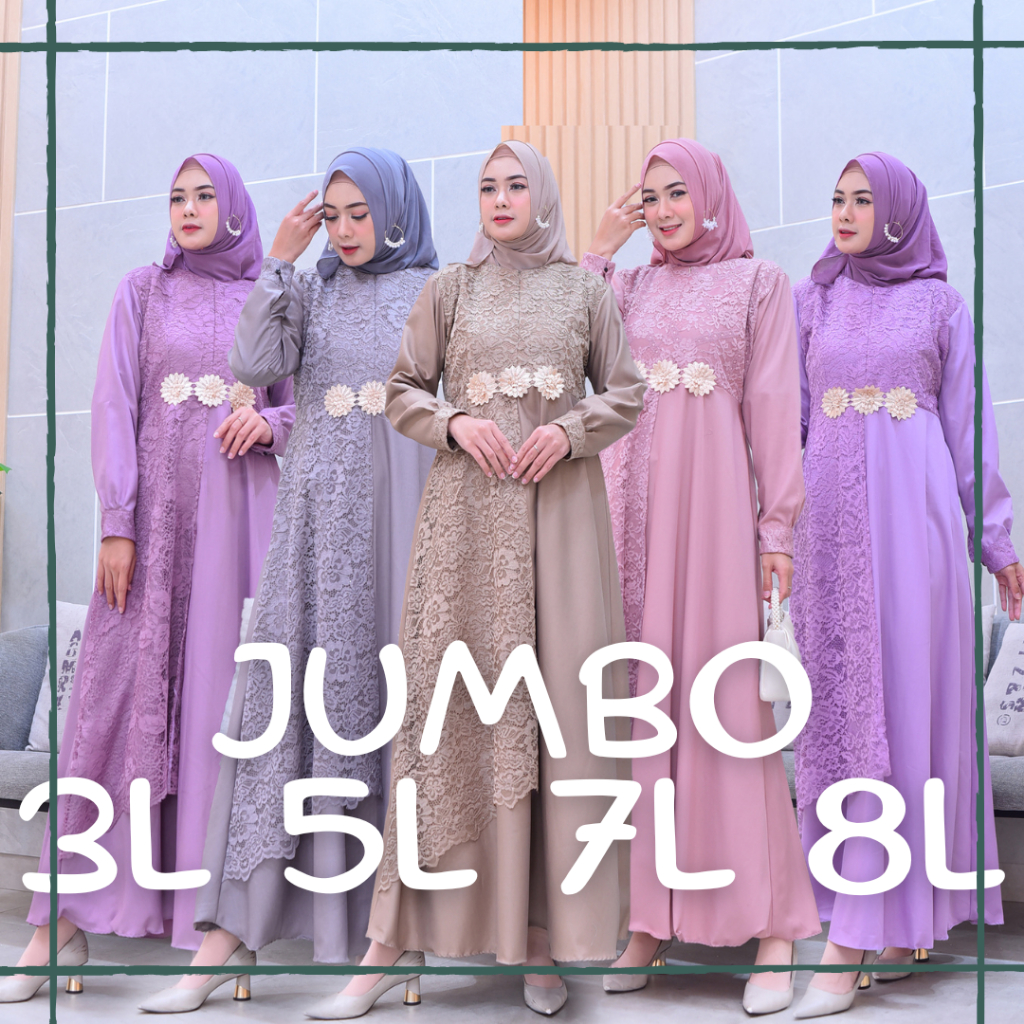 Gamis JUMBO Bahan Katun Toyobo MIx Brukat Import Dress Pesta Kondangan Gamis Brokat LD 120 126 130 1