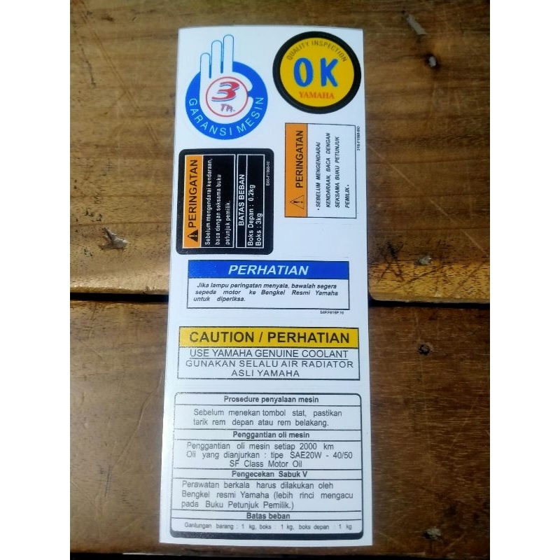 

sticker perhatian ok.3 tahun.yamaha lube.at