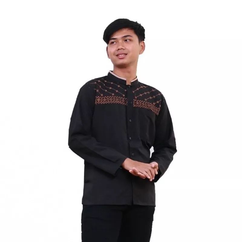 Grosir baju Koko bordir pria dewasa lengan panjang warna putih