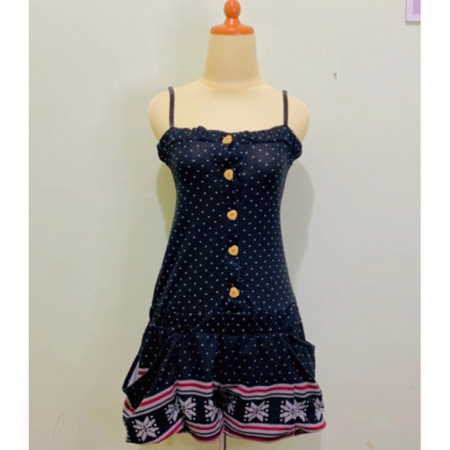 Dress Overall Jumpsuit model celana bahan stretch motif polka polkadot warna hitam putih merah - Vin