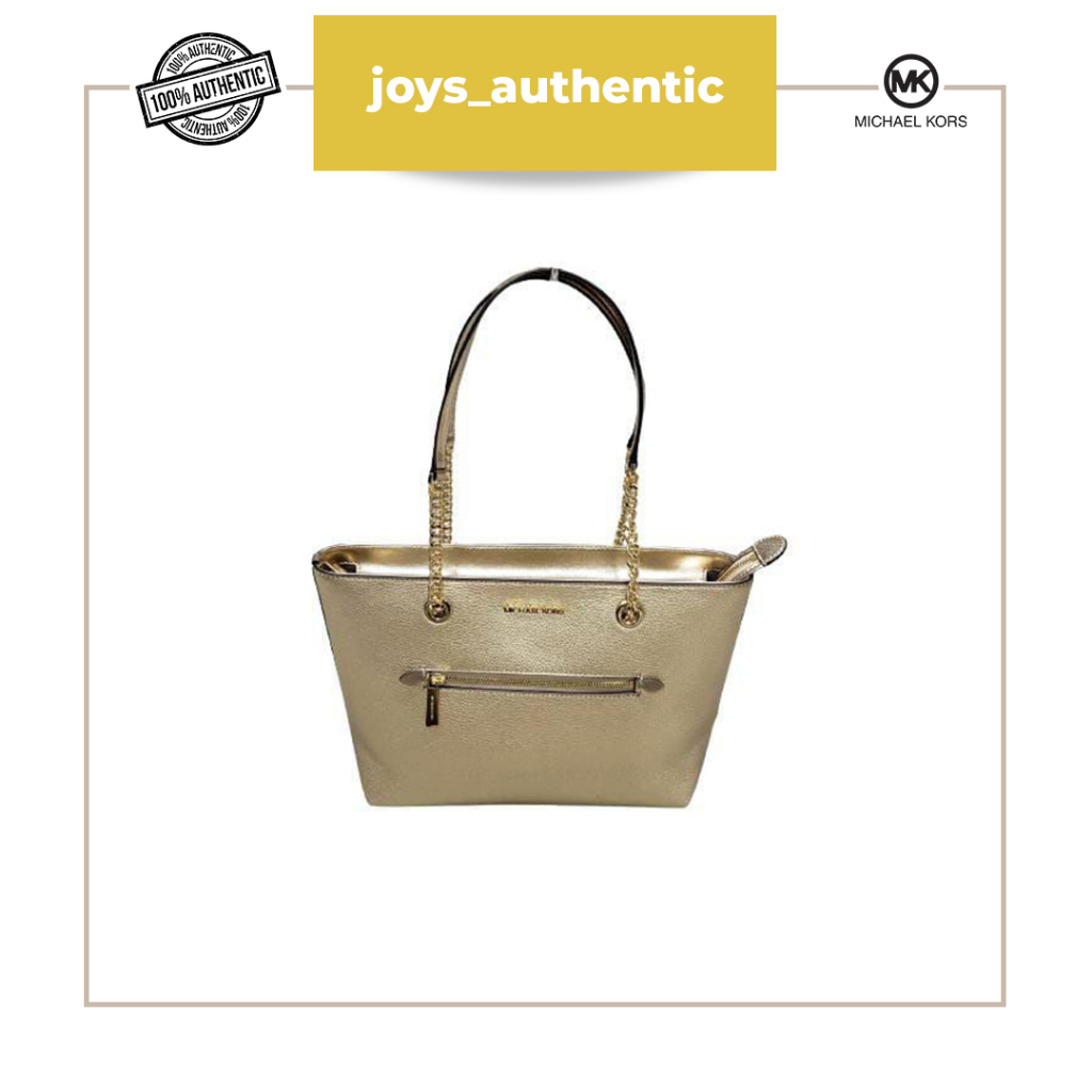 Tas Wanita Michael Kors Jet Set Item Medium Front Zip Chain Tote Bag Pale Emas Gold Woman Bag Authen