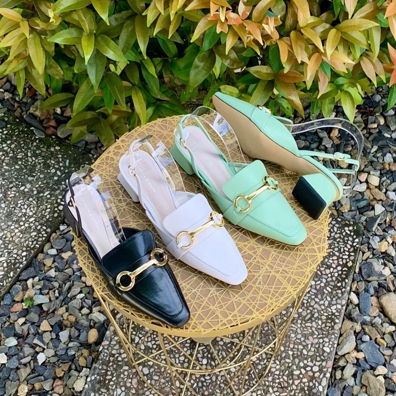 Chunky heels stripe back ck import high quality fashion shoes sepatu wanita hak tahu tali belakang k