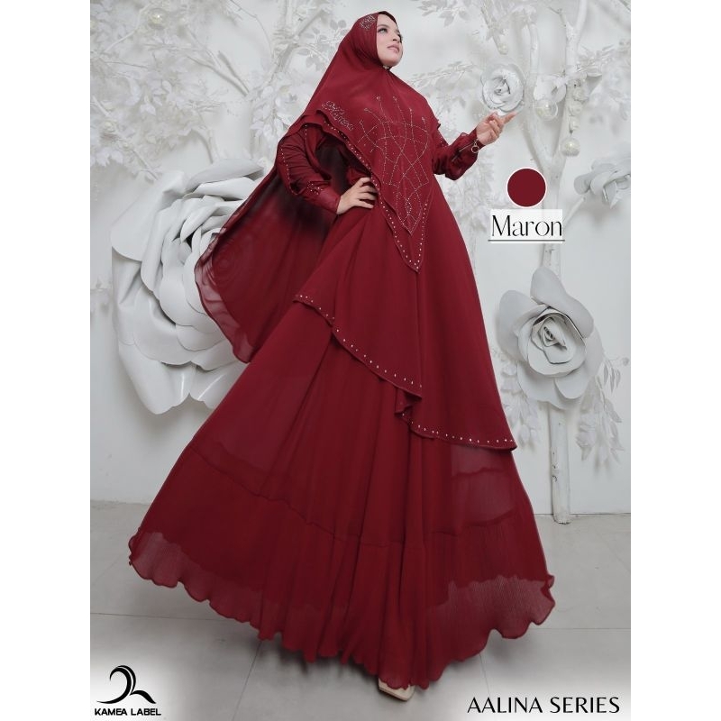 Aalina syari full ceruty full furing gamis syari mudah bertabur swarovski