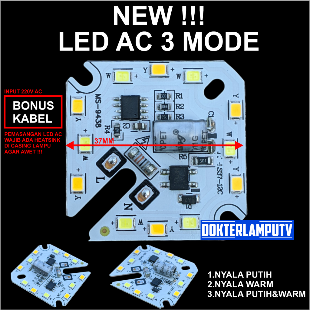 LED AC DOB 220V 3 MODE DIY PROYEKTOR PROJEK SERVIS LED MODIFIKASI DIY