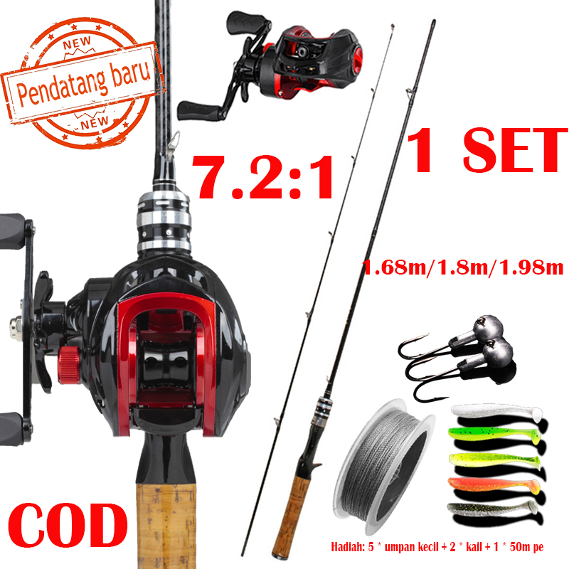 Baitcasting  Panjang 1.68m / 1.8m / 1.98m Carbon Fiber Gear ratio: 7.2:1/7.0 19+1BB fishing reel BC REEL Fishing Rod Max Drag 8kg Joran Pancing Carbon Ultralight Lure Rod Bahan Serat Karbon Ultra Ringan