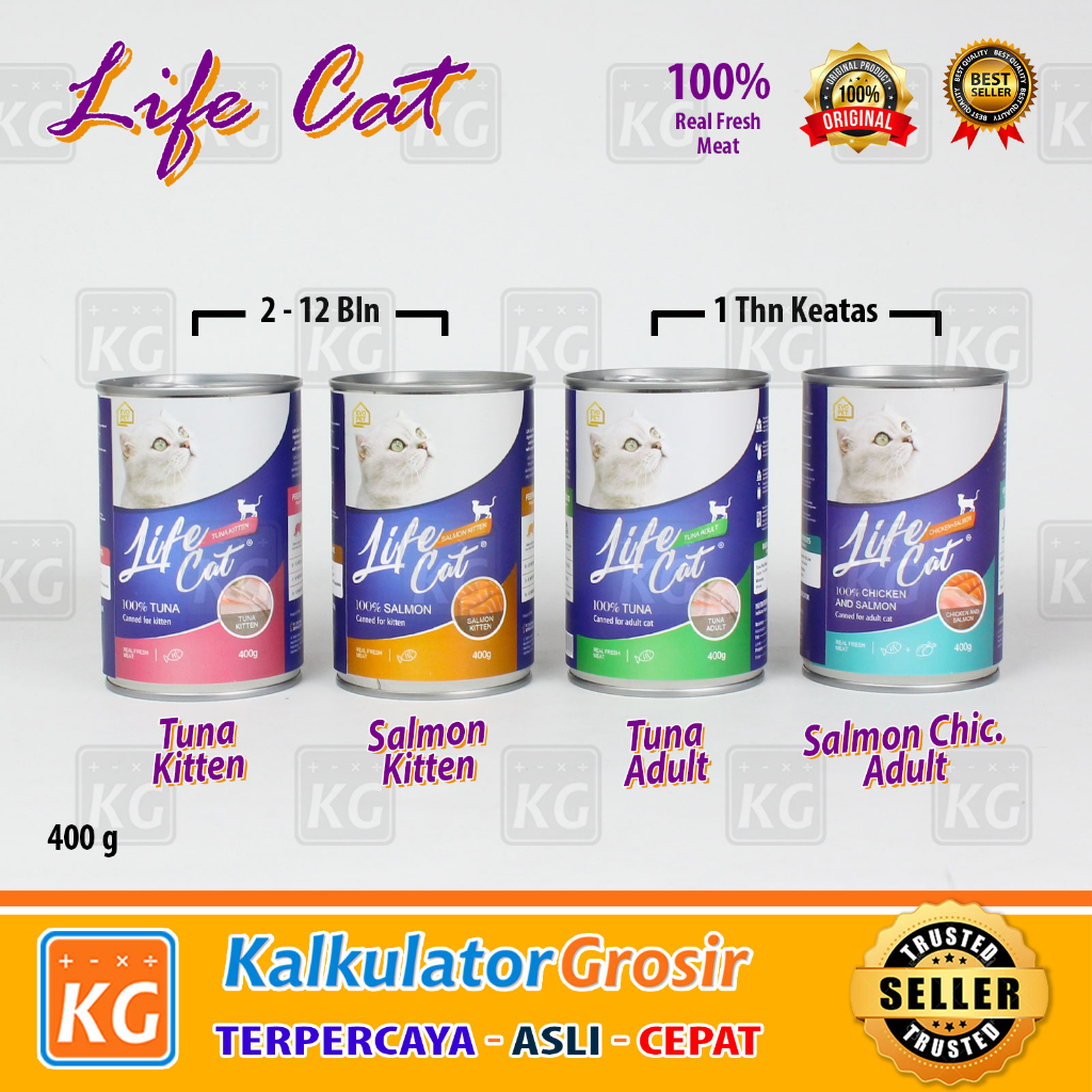 Makanan Kucing Kaleng Life Cat Can Kitten Adult 400gr Tuna / Salmon Basah / Wet food