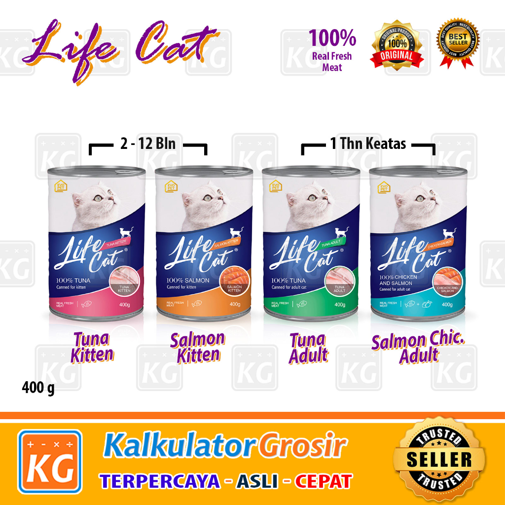 Makanan Kucing Kaleng Life Cat Can Kitten Adult 400gr Tuna / Salmon Basah / Wet food