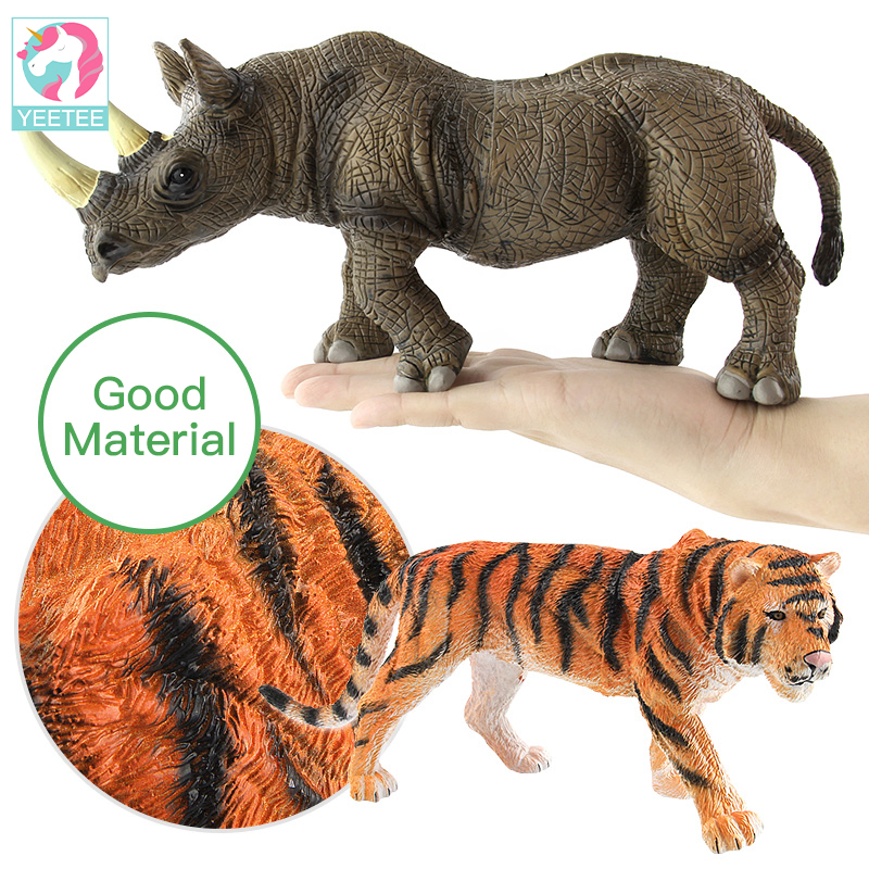 Model hewan karet/Figure Hewan Animal Model Toys/Rhino Tiger Lion Elephant kebun binatang anak