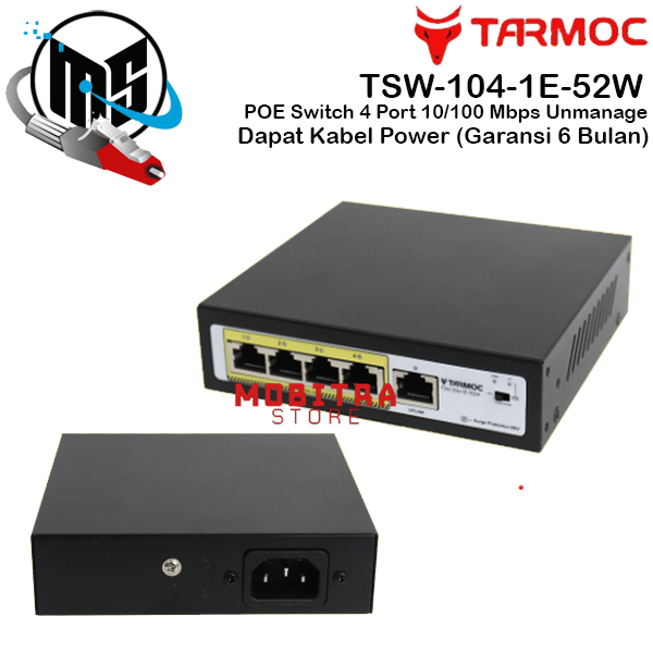 Tarmoc TSW-104-1E-52W,4 Port 10/100 802.3af/at POE Switch 52 watt