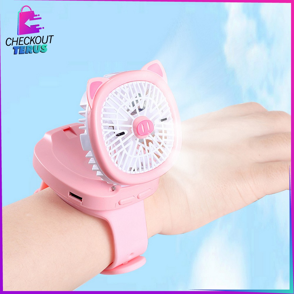 CT C875 Kipas Jam Tangan Mini Portable USB Rechargeable Wirst Watch Fan Kipas Angin Karakter Animal Model Jam Tangan Strap Kipas Kecil