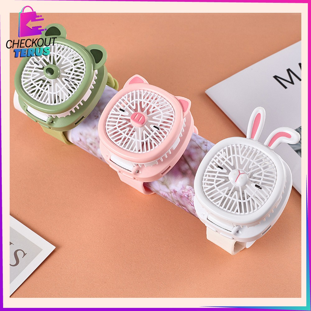 CT C875 Kipas Jam Tangan Mini Portable USB Rechargeable Wirst Watch Fan Kipas Angin Karakter Animal Model Jam Tangan Strap Kipas Kecil