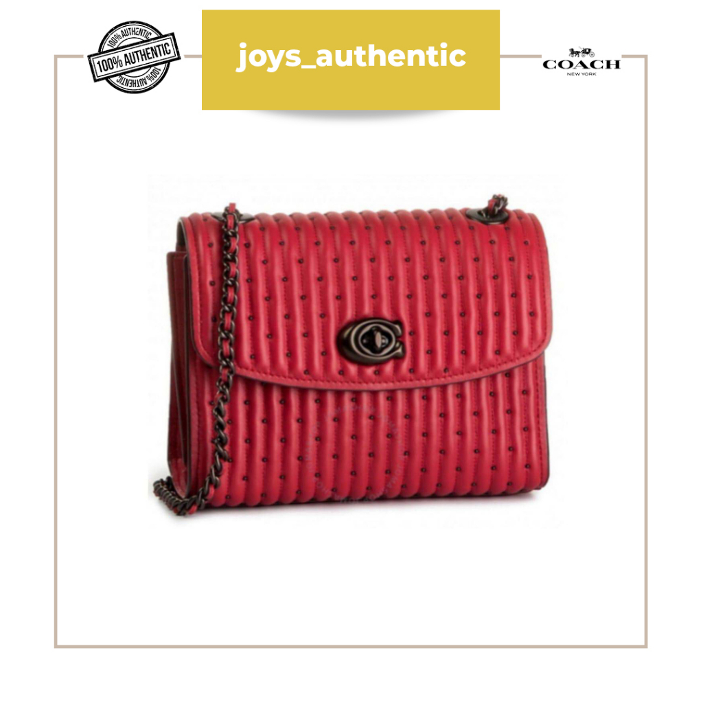 Tas Wanita Coach Parker Quilted Rivets Merah Red Woman Bag Authentic Original