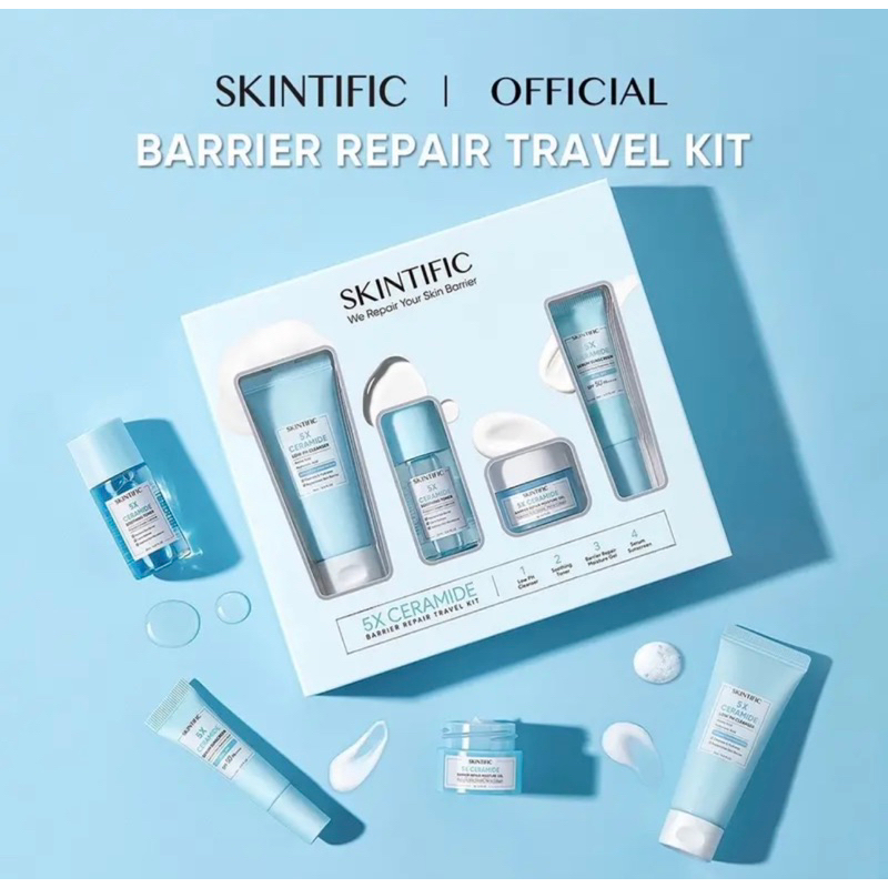 SKINTIFIC 5X Ceramide Travel Kit Size Skincare Paket Moisturizer + Cleanser + Soothing toner + Serum Sunscreen Barrier Repair Start kit