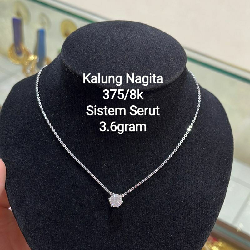 Set Perhiasan Kalung Liontin Set Emas Putih Asli Kadar 375/8K Kalung Nagita
