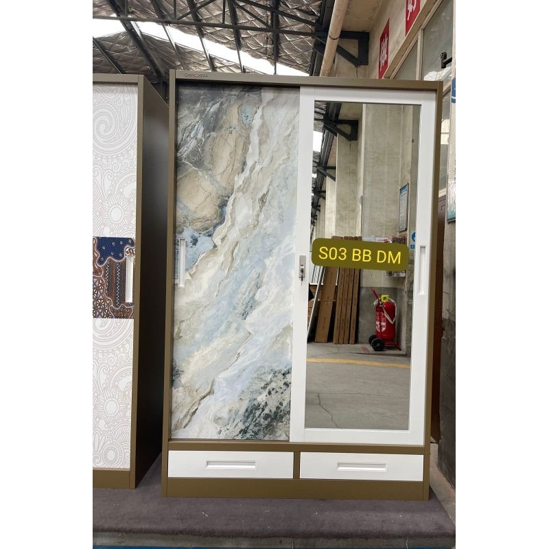 Lemari Pakaian Lemari Baju Plat Besi Sliding Door Laci