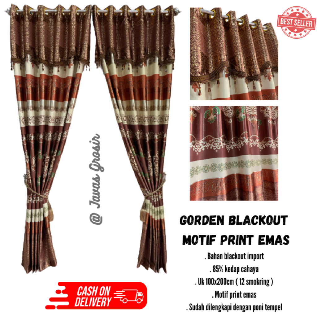 Gorden Blackout Motif Tinta Emas Gorden Blackout Import Poni Tempe 12 Smokring / 6 gelombang