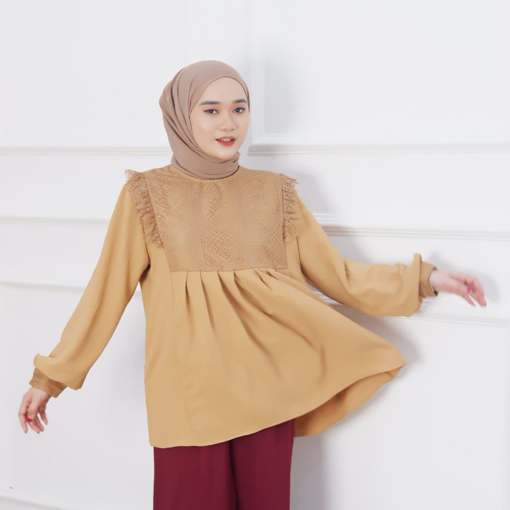 Ayasha Hijab - Hanaa Blouse Blus Brukat Crincle Korean Style Baju Kondangan Wanita Ld 120