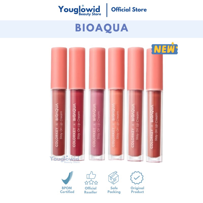 COLORKEY X BIOAQUA Stay On Lip Cream Matte Moist Pigmented Tekstur Ringan Tahan lama Bibir Lembab Tidak Kering