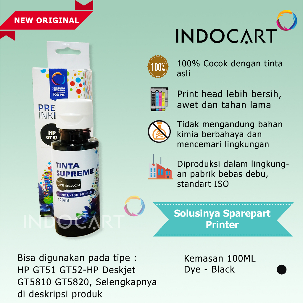 IndoCart Tinta Refill Printer HP GT5810 GT5820 GT 5810 5820-Dye-100ml