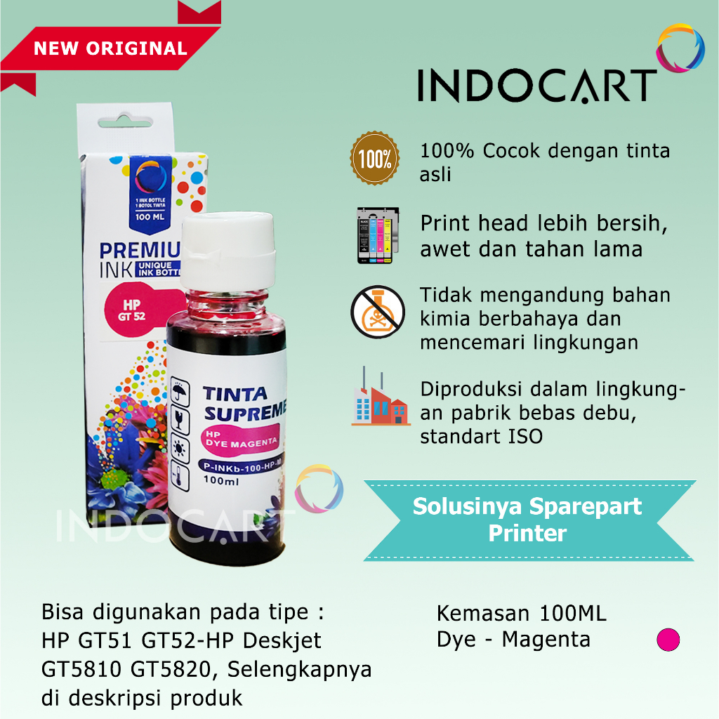 IndoCart Tinta Refill Printer HP GT5810 GT5820 GT 5810 5820-Dye-100ml