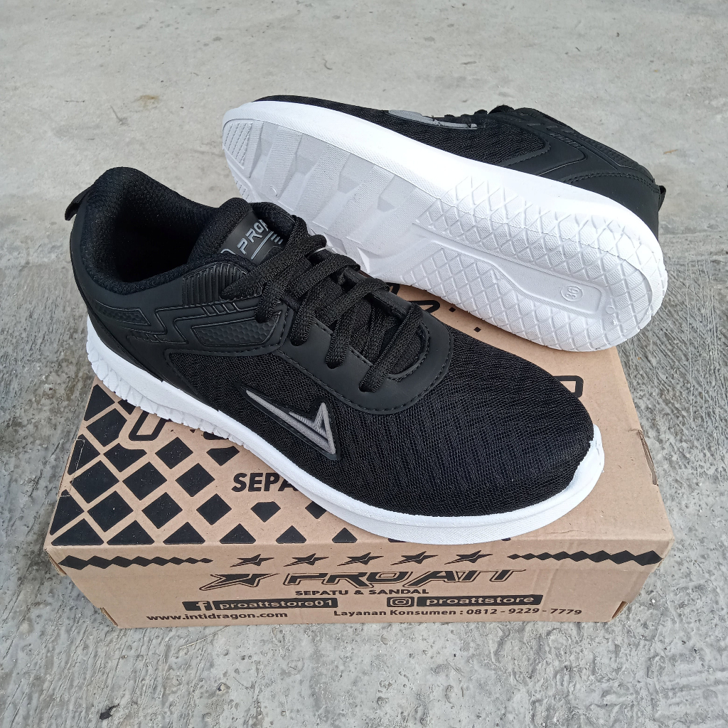 PRO ATT PA 700 sepatu sneakers sekolah anak sd smp hitam putih rajut