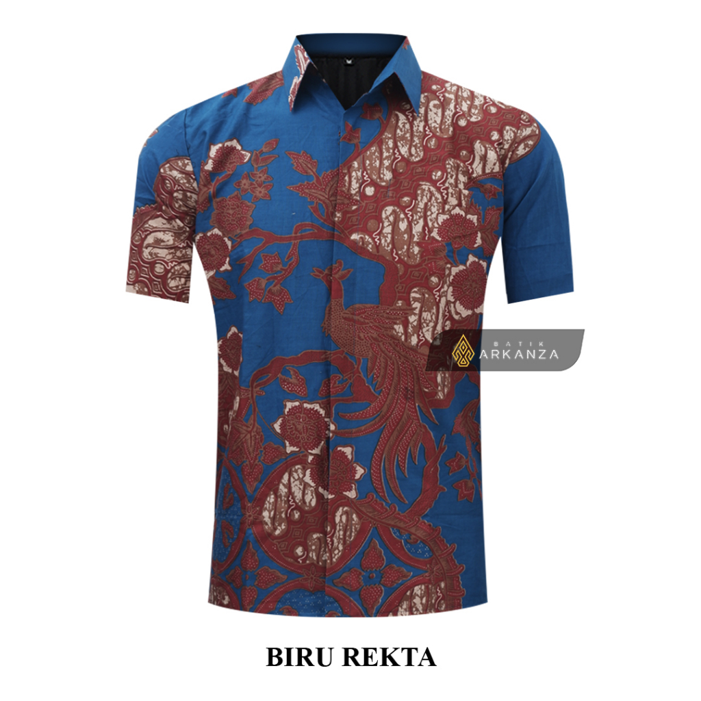 BATIK ARKANZA Motif BIRU REKTA Hem Atasan Kemeja Baju Batik Pria Cowok Laki Laki Slimfit Full Lapis Furing Lengan Panjang Lengan Pendek Original Asli